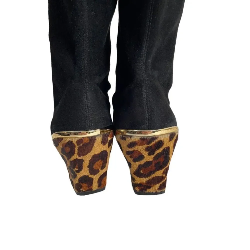 Diane von Furstenberg Henrietta knee suede Boots Size 8.5 Black/Camel Leopard‎